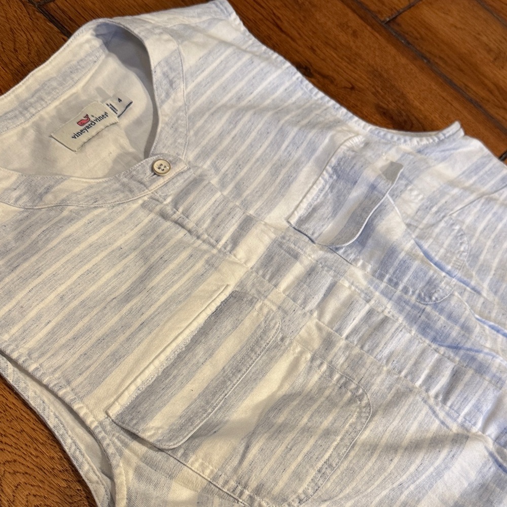 Vineyard Vines Sleeveless Striped Drawstring Dress in Light Blue and White - Picture 5 of 6